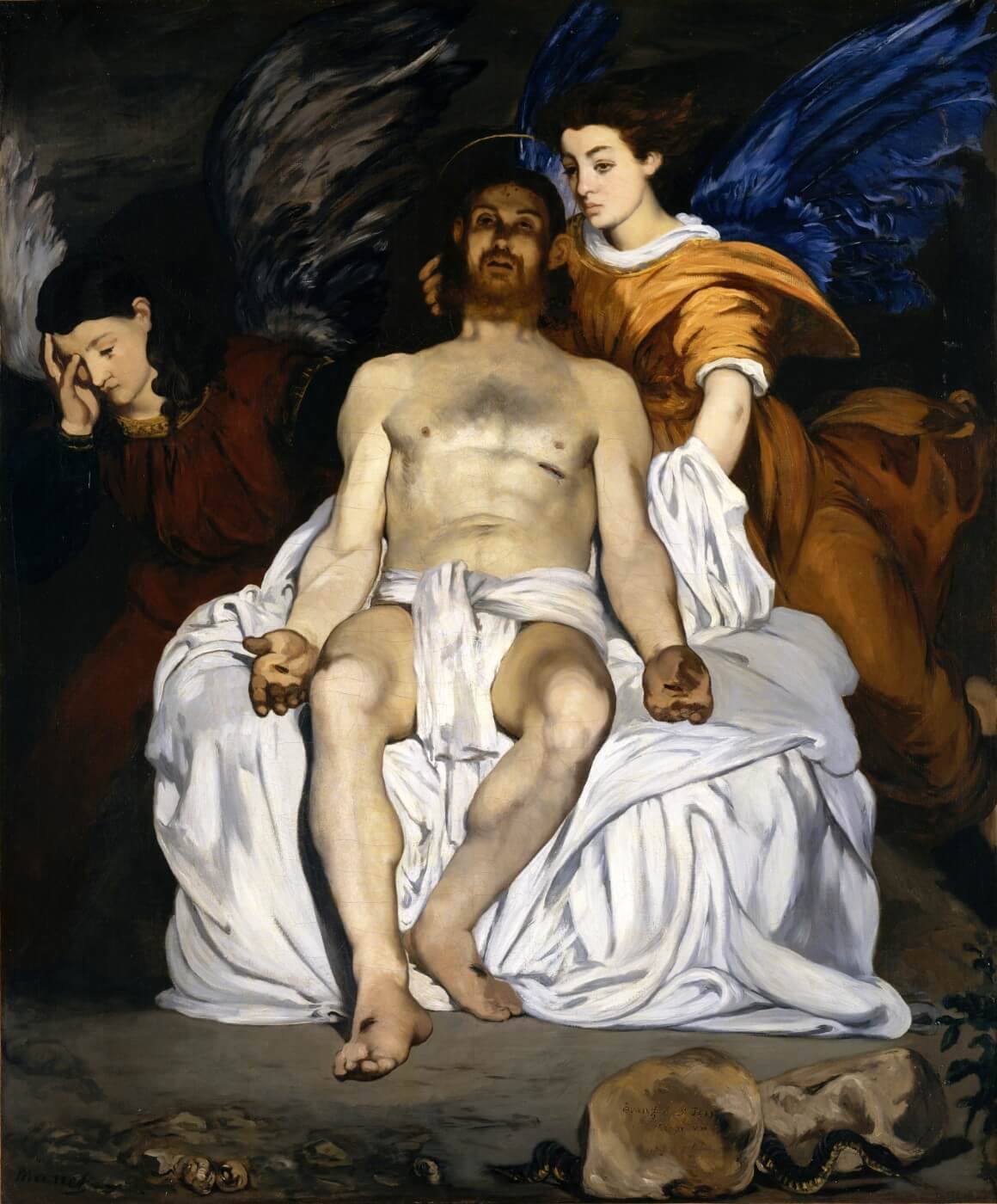 The Dead Christ With Angels Painting - Meri Deewar 5 : 6 Vertical Premium Wall Art Canvas by MeriDeewar
