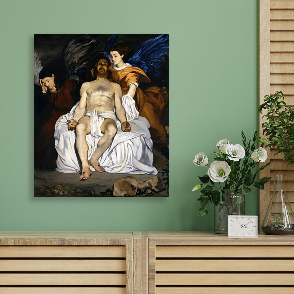 The Dead Christ With Angels Painting - Meri Deewar 5 : 6 Vertical Premium Wall Art Canvas by MeriDeewar
