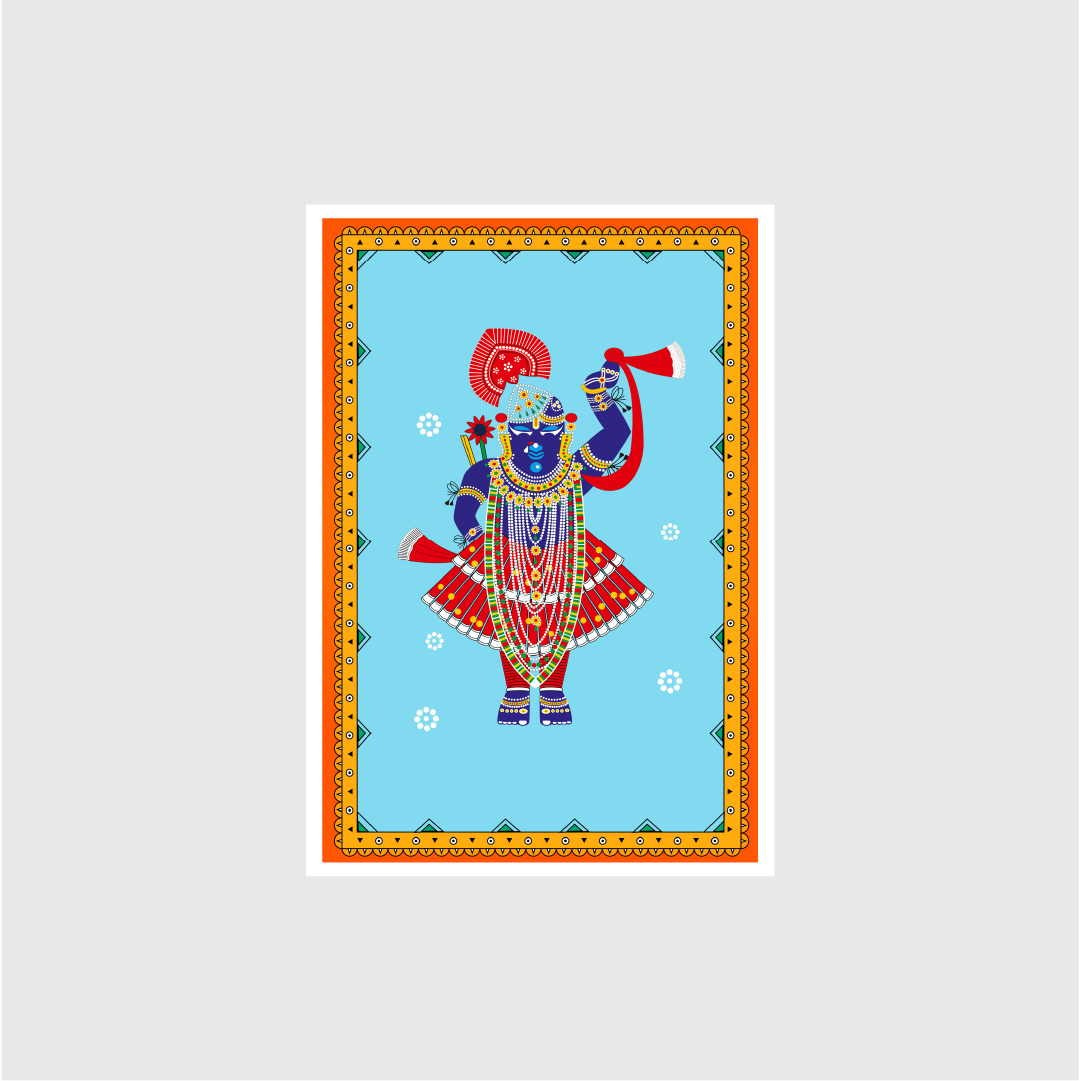 The deity at the famous Vaishnav temple of Shri Nathadwara in Rajasthan Painting - Meri Deewar 2 : 3 Vertical Premium Wall Art Canvas by MeriDeewar