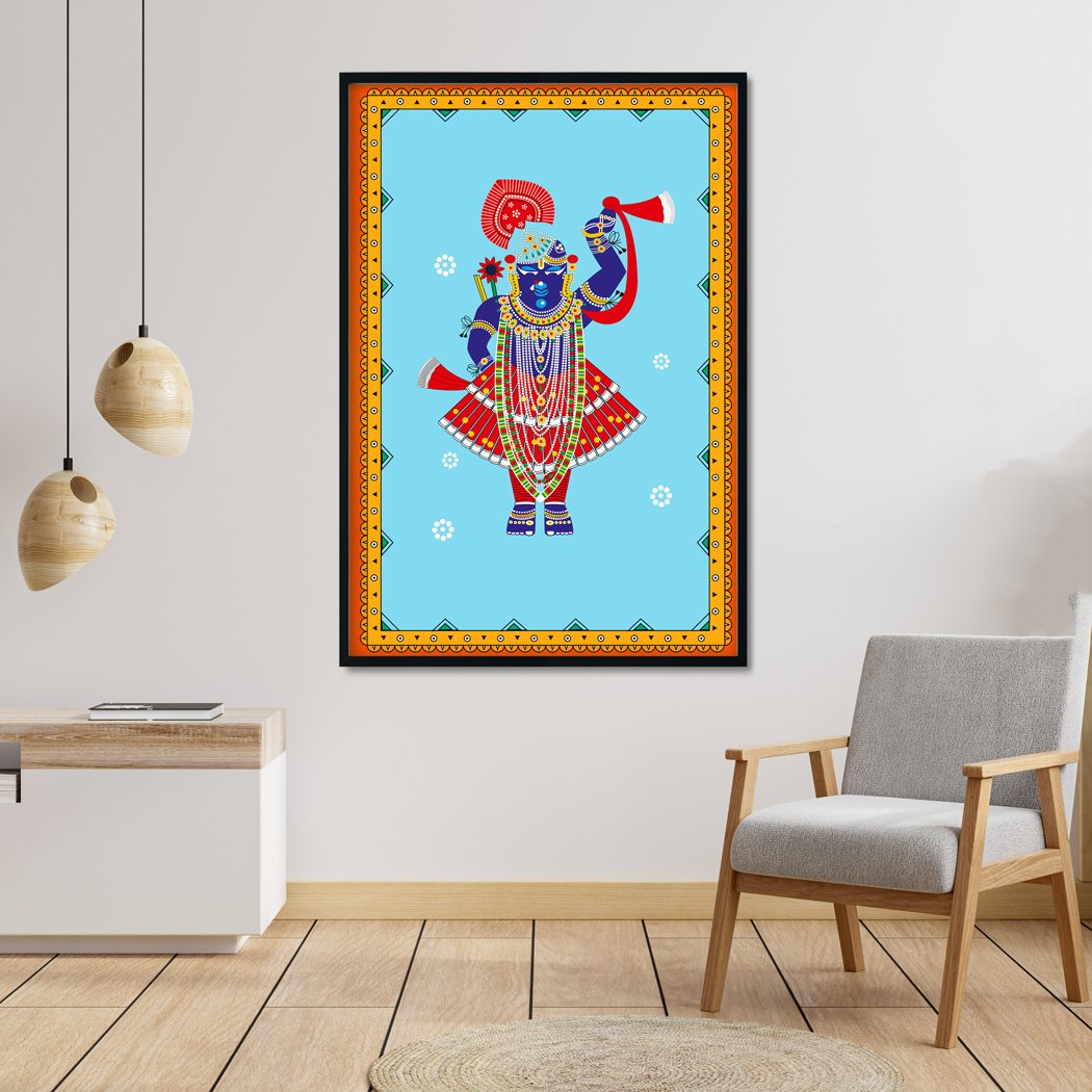 The deity at the famous Vaishnav temple of Shri Nathadwara in Rajasthan Painting - Meri Deewar 2 : 3 Vertical Premium Wall Art Canvas by MeriDeewar