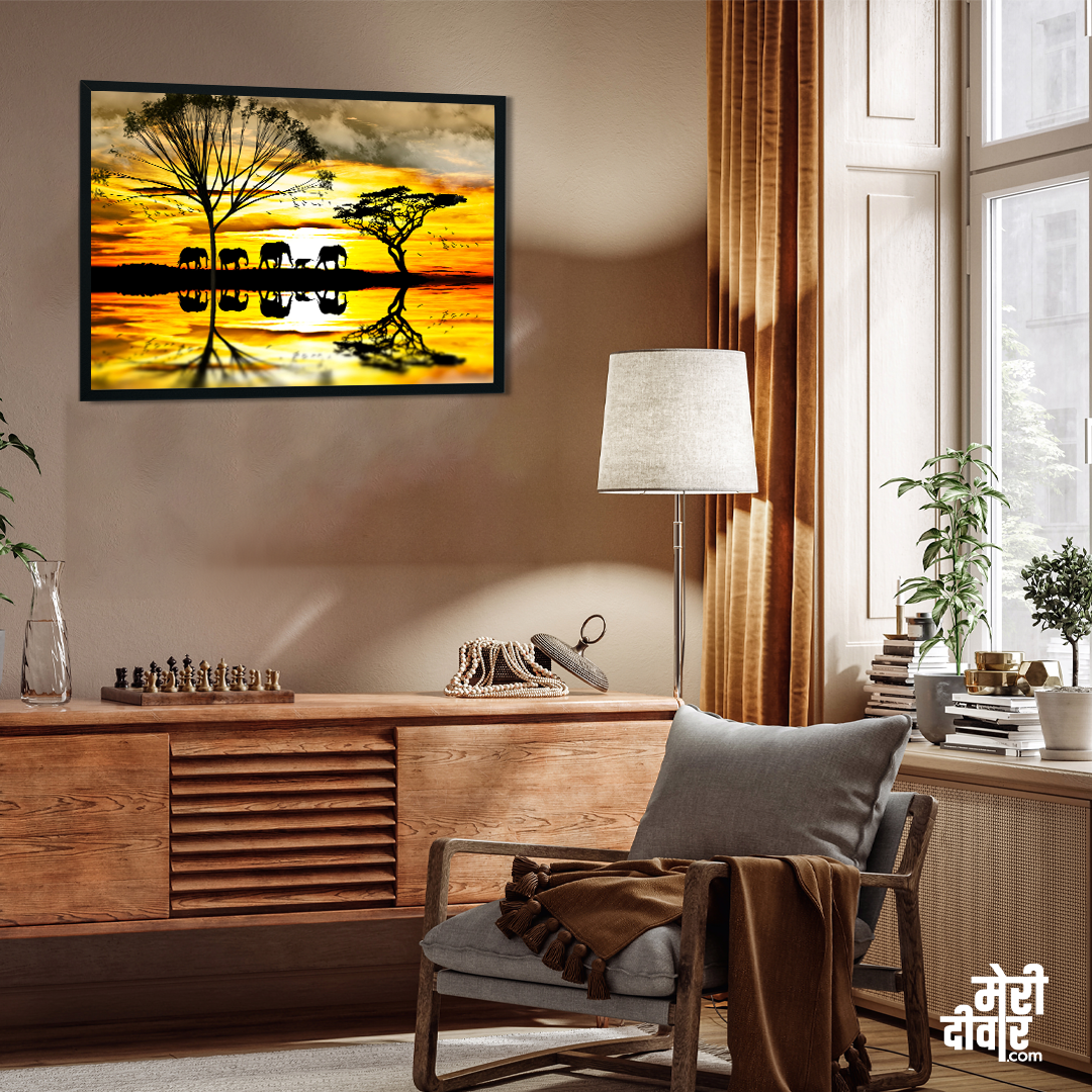 The Evening Jungle Wall Painting 3 : 2 Horizontal Premium Wall Art Canvas by MeriDeewar