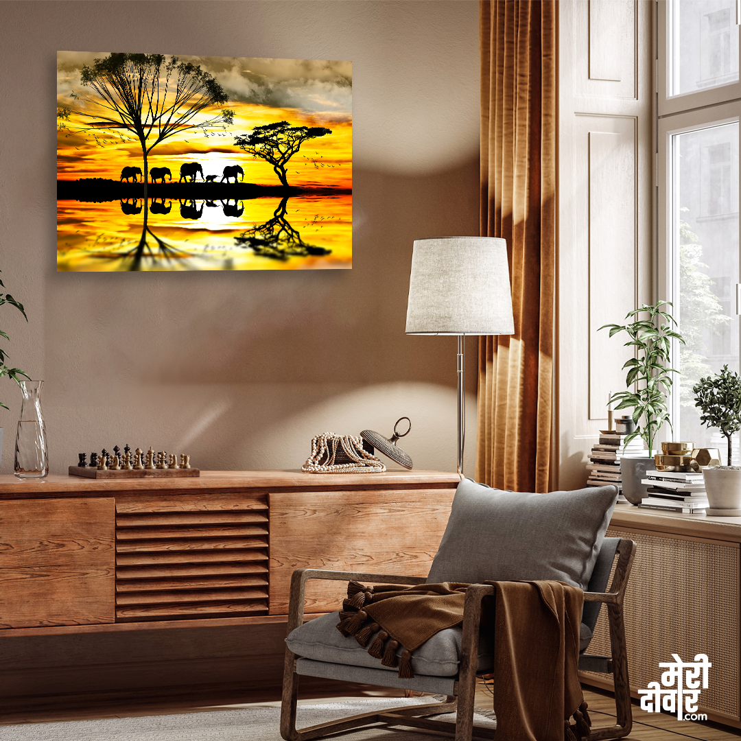 The Evening Jungle Wall Painting 3 : 2 Horizontal Premium Wall Art Canvas by MeriDeewar