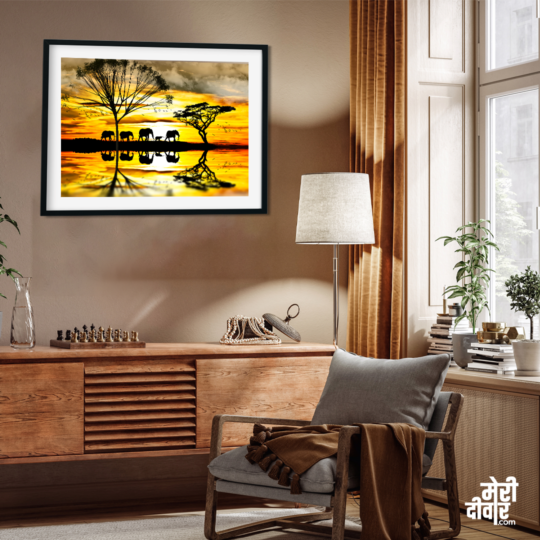 The Evening Jungle Wall Painting 3 : 2 Horizontal Premium Wall Art Canvas by MeriDeewar
