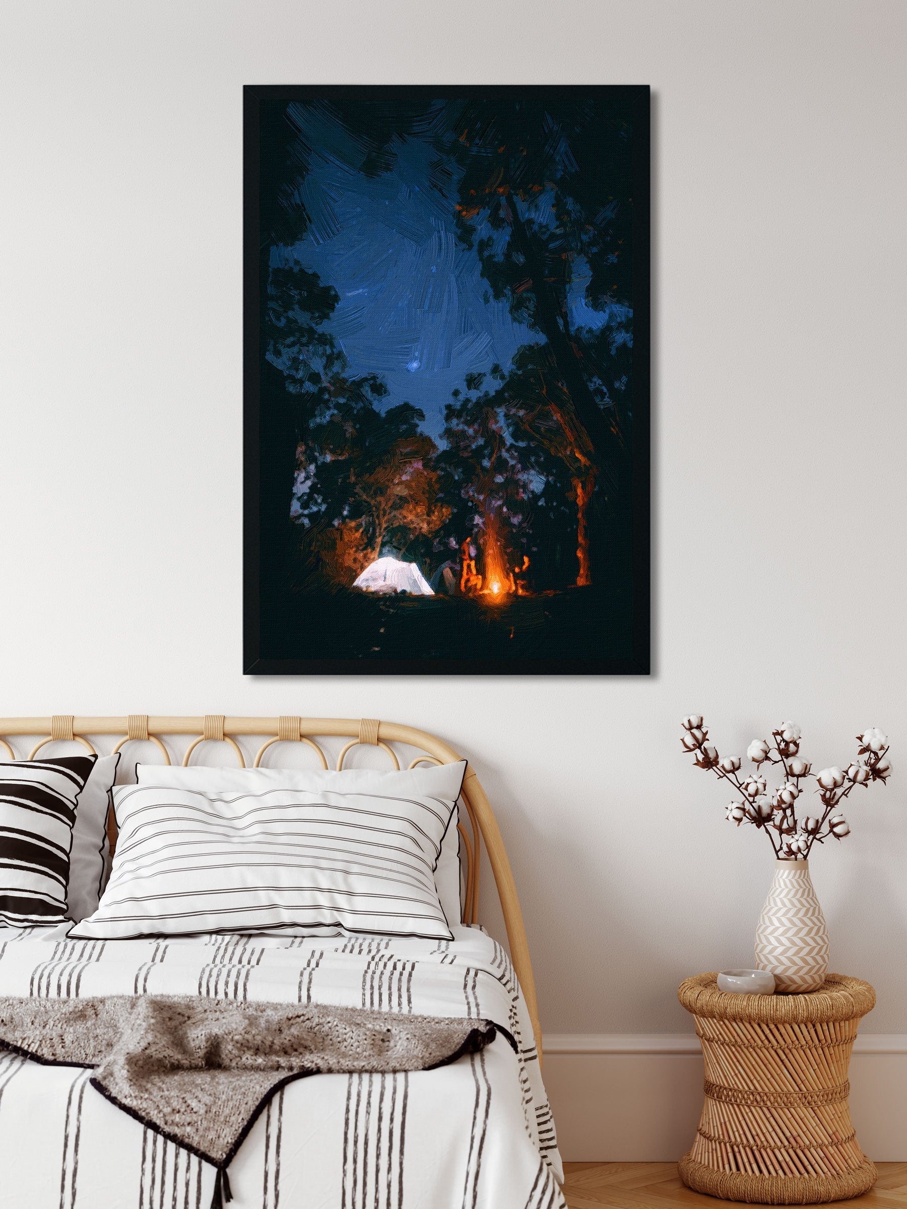 The fire at night Painting - Meri Deewar 2 : 3 Vertical Premium Wall Art Canvas by MeriDeewar