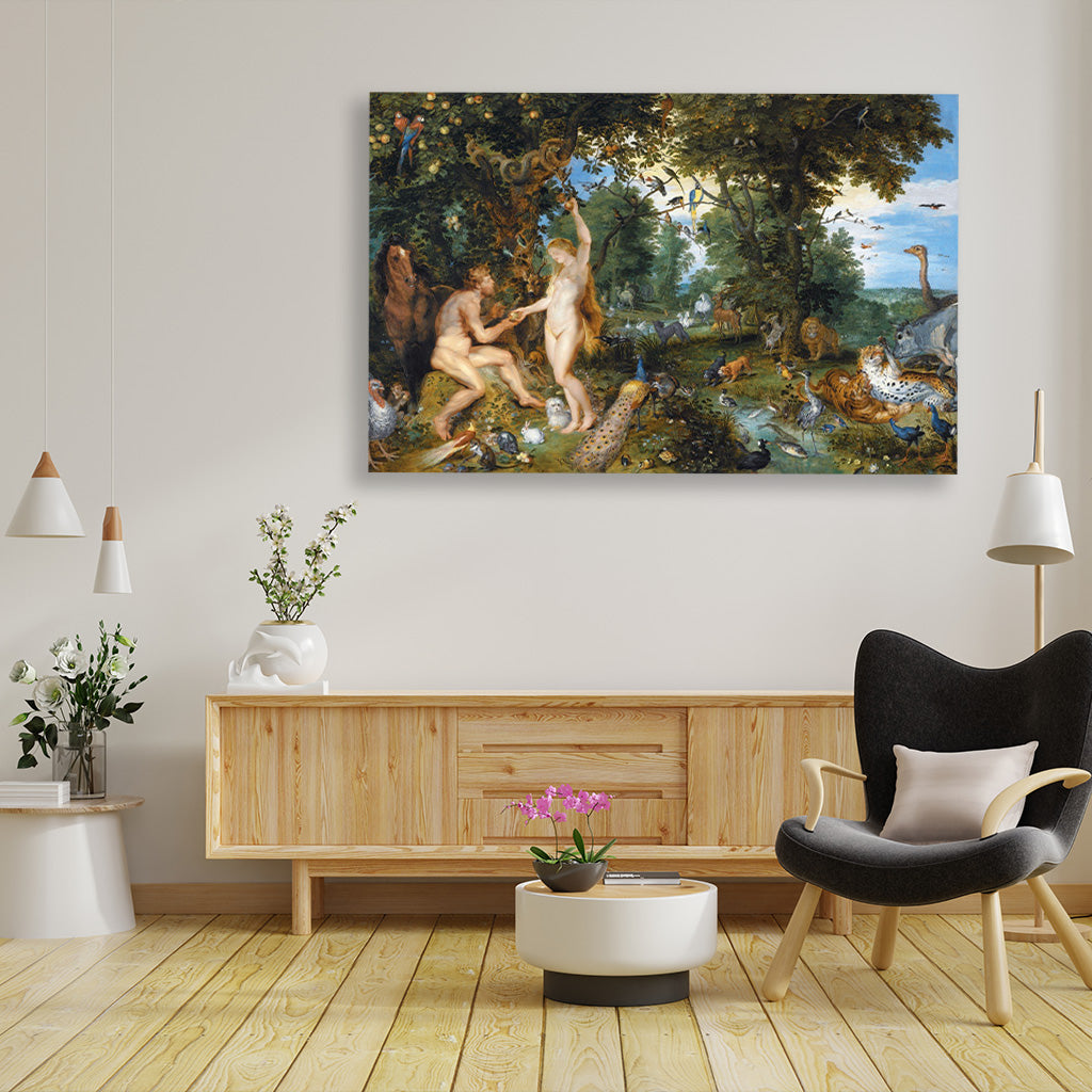 The garden of eden with the fall of man Painting - Meri Deewar 3 : 2 Horizontal Premium Wall Art Canvas by MeriDeewar