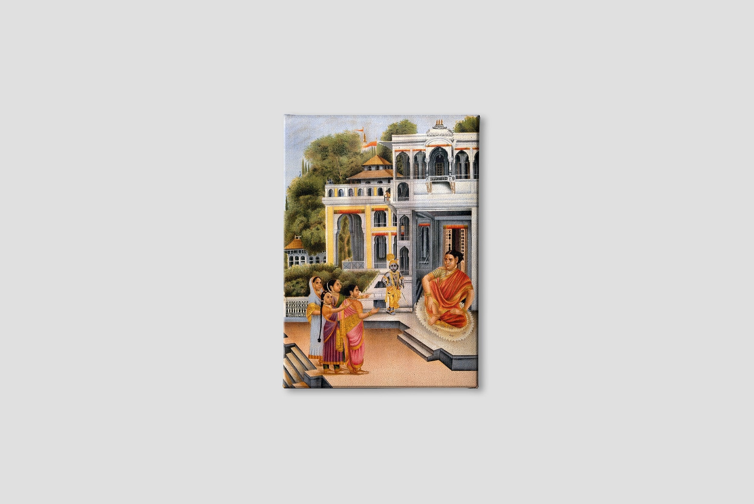 The gopis complaining to Yasosa about Krishna's pranks Painting - Meri Deewar 3 : 4.2 Vertical Premium Wall Art Canvas by MeriDeewar