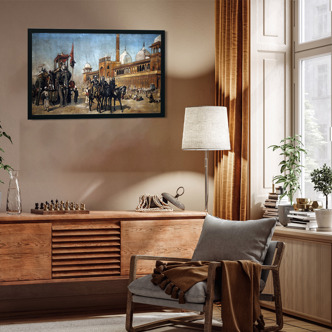 The Great Mogul and His Court Returning from the Great Mosque at Delhi Painting 3 : 2 Horizontal Premium Wall Art Canvas by MeriDeewar