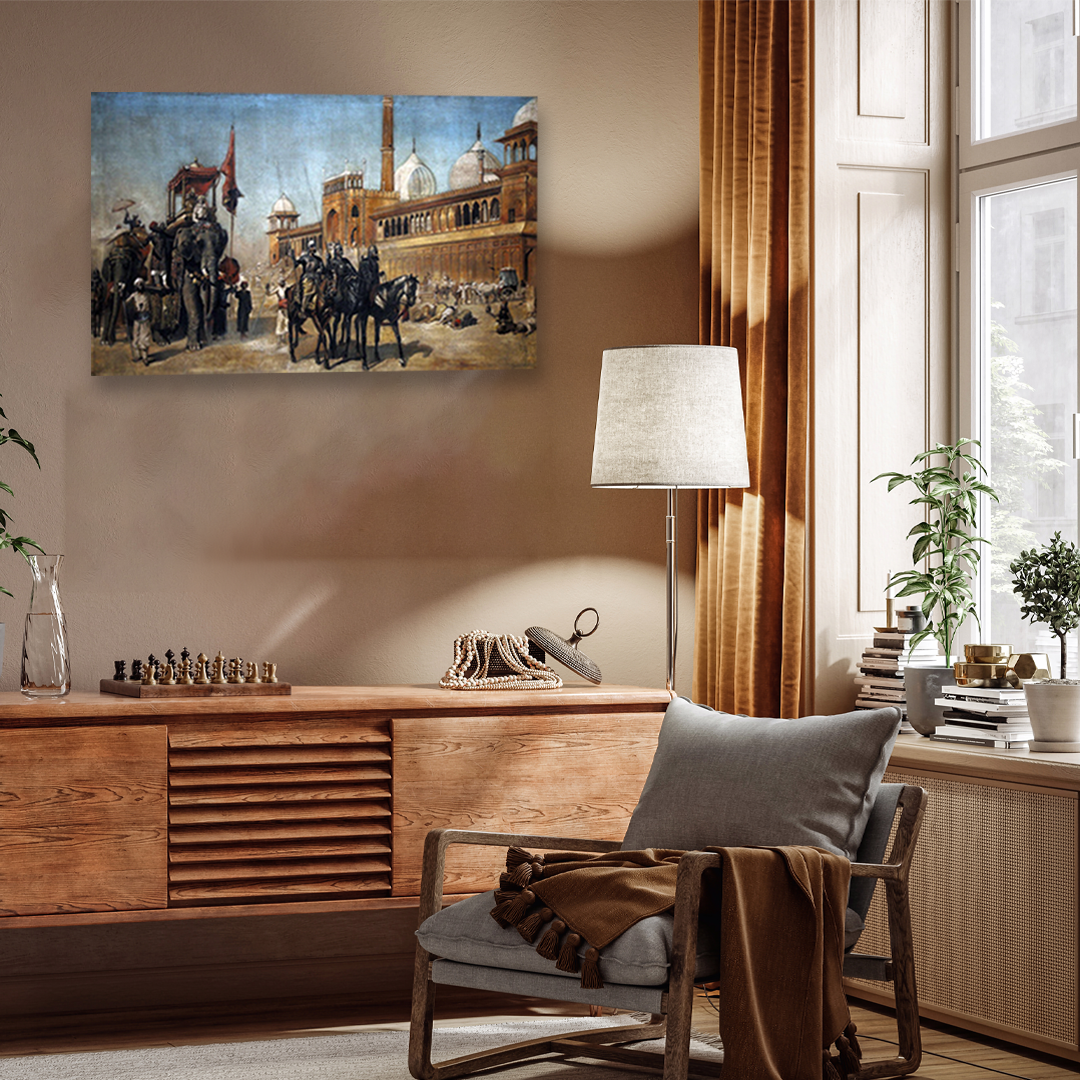 The Great Mogul and His Court Returning from the Great Mosque at Delhi Painting 3 : 2 Horizontal Premium Wall Art Canvas by MeriDeewar