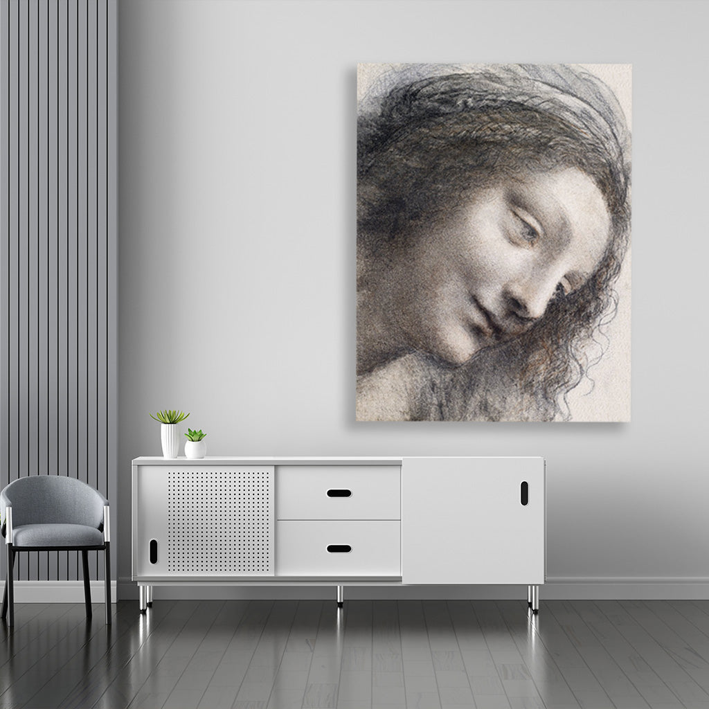 The Head of the Virgin in Three-Quarter View Facing Right Painting - Meri Deewar 3 : 4 Vertical Premium Wall Art Canvas by MeriDeewar