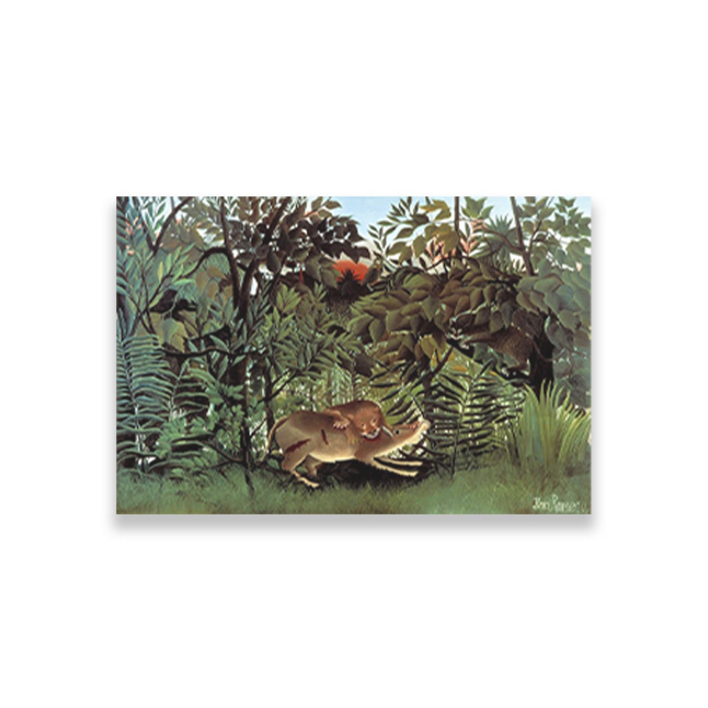 The Hungry Lion Throws Itself on the Antelope painting - Meri Deewar 3 : 2 Horizontal Premium Wall Art Canvas by MeriDeewar