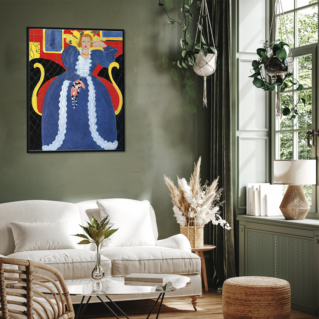 The Large Blue Robe and Mimosas Painting 3 : 4 Vertical Premium Wall Art Canvas by MeriDeewar