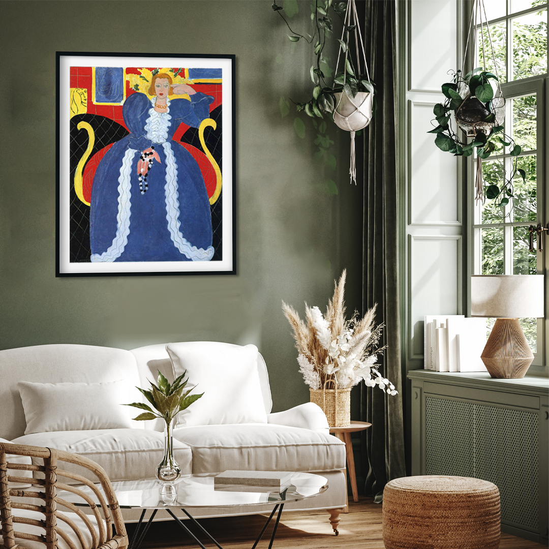 The Large Blue Robe and Mimosas Painting 3 : 4 Vertical Premium Wall Art Canvas by MeriDeewar