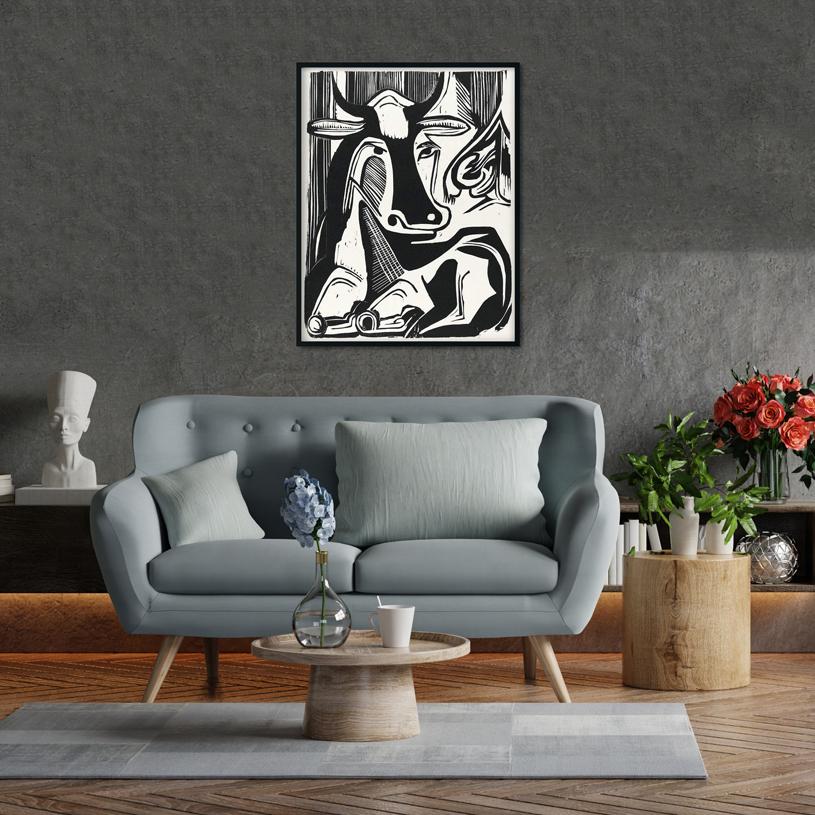 The Large Cow Lying Down Painting - MeriDeewar 3 : 4 Vertical Premium Wall Art Canvas by MeriDeewar
