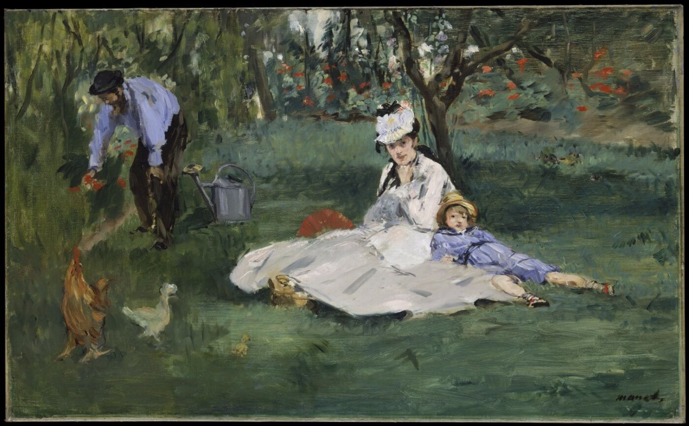 The Monet Family in Their Garden at Argenteuil Painting - Meri Deewar 3 : 2 Horizontal Premium Wall Art Canvas by MeriDeewar