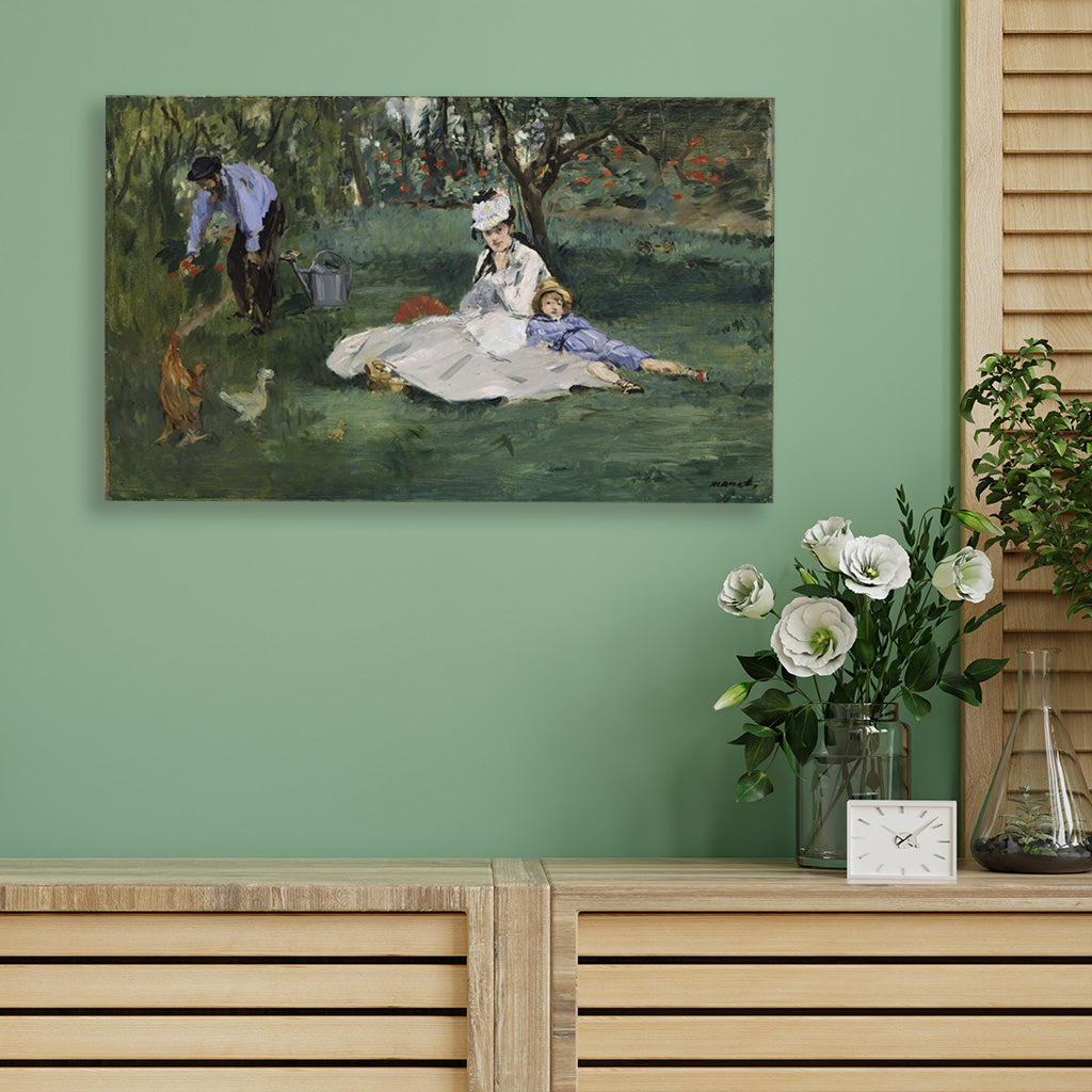 The Monet Family in Their Garden at Argenteuil Painting - Meri Deewar 3 : 2 Horizontal Premium Wall Art Canvas by MeriDeewar