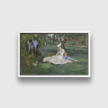 The Monet Family in Their Garden at Argenteuil Painting - Meri Deewar 3 : 2 Horizontal Premium Wall Art Canvas by MeriDeewar