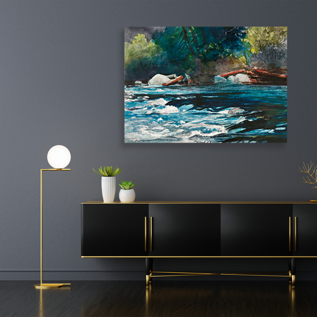 The Rapids, Hudson River, Adirondacks painting - Meri Deewar 3 : 2 Horizontal Premium Wall Art Canvas by MeriDeewar