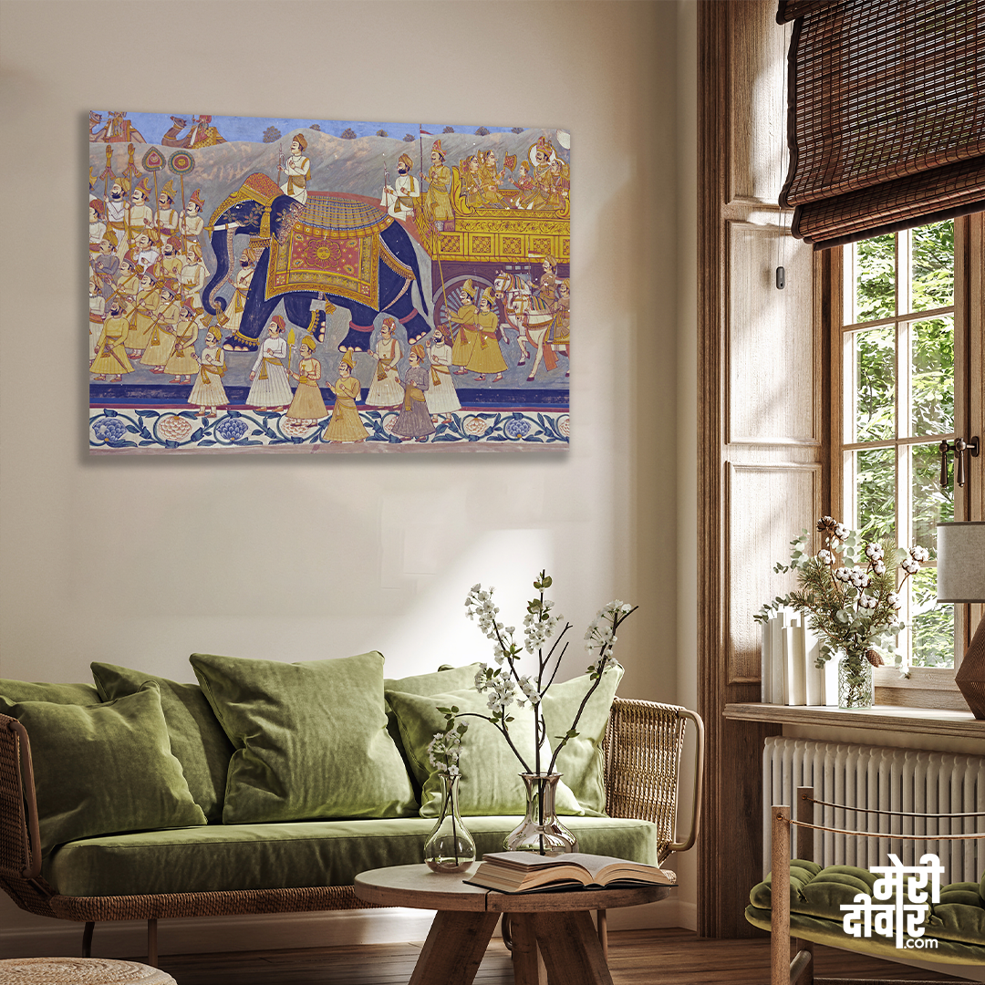 The Royal Procession Traditional Wall Painting 2 : 1 Horizontal Premium Wall Art Canvas by MeriDeewar