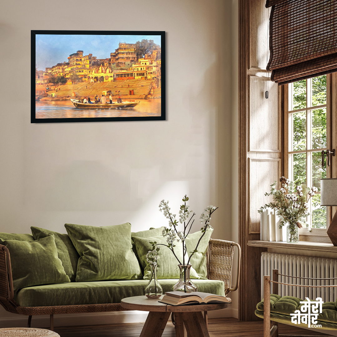 The Sacred Land Of Banaras Wall Painting 3 : 2 Horizontal Premium Wall Art Canvas by MeriDeewar