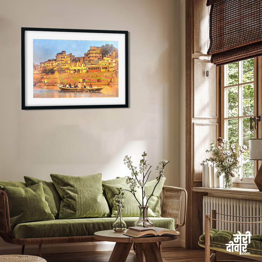 The Sacred Land Of Banaras Wall Painting 3 : 2 Horizontal Premium Wall Art Canvas by MeriDeewar