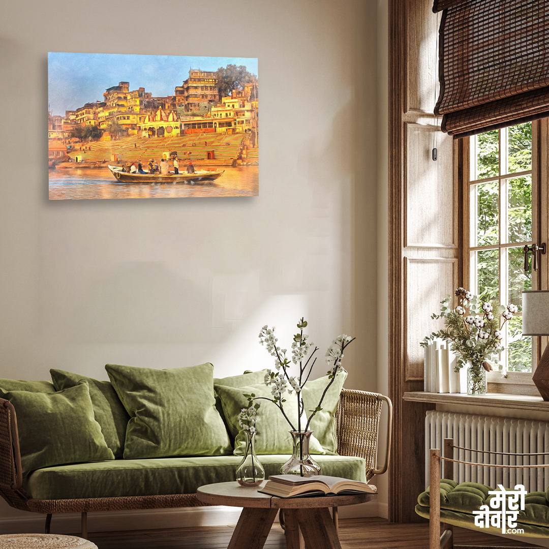 The Sacred Land Of Banaras Wall Painting 3 : 2 Horizontal Premium Wall Art Canvas by MeriDeewar
