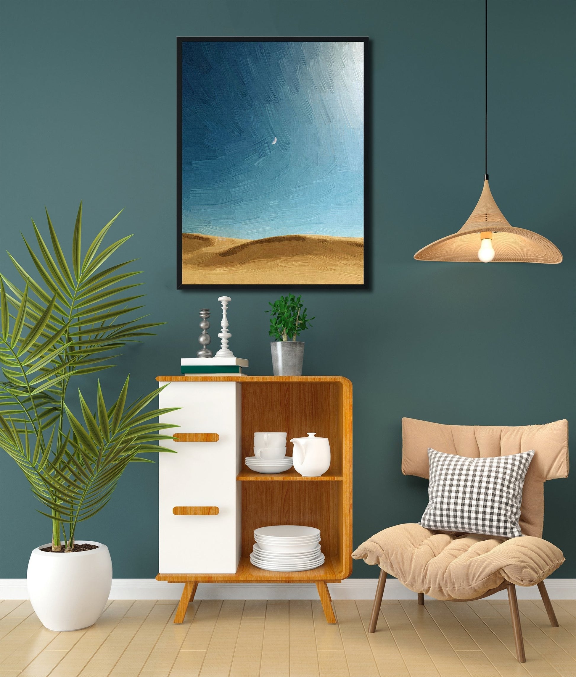 the surface of the sand against a blue sky Painting-Meri Deewar 3 : 4 Vertical Premium Wall Art Canvas by MeriDeewar