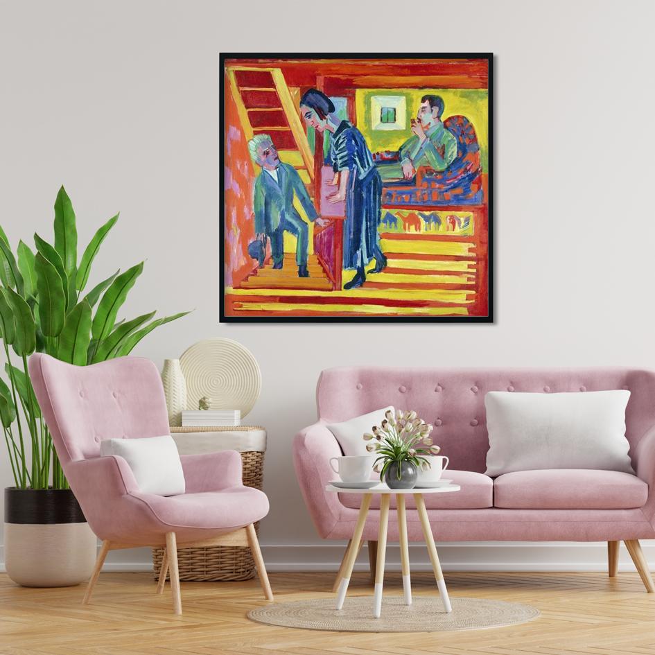 The Visit Couple and Newcomer Painting - MeriDeewar 1 : 1 Square Premium Wall Art Canvas by MeriDeewar