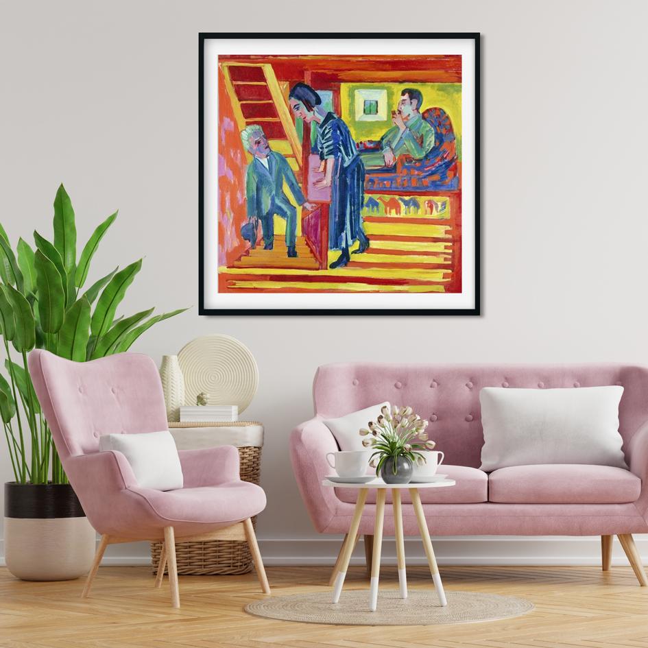 The Visit Couple and Newcomer Painting - MeriDeewar 1 : 1 Square Premium Wall Art Canvas by MeriDeewar