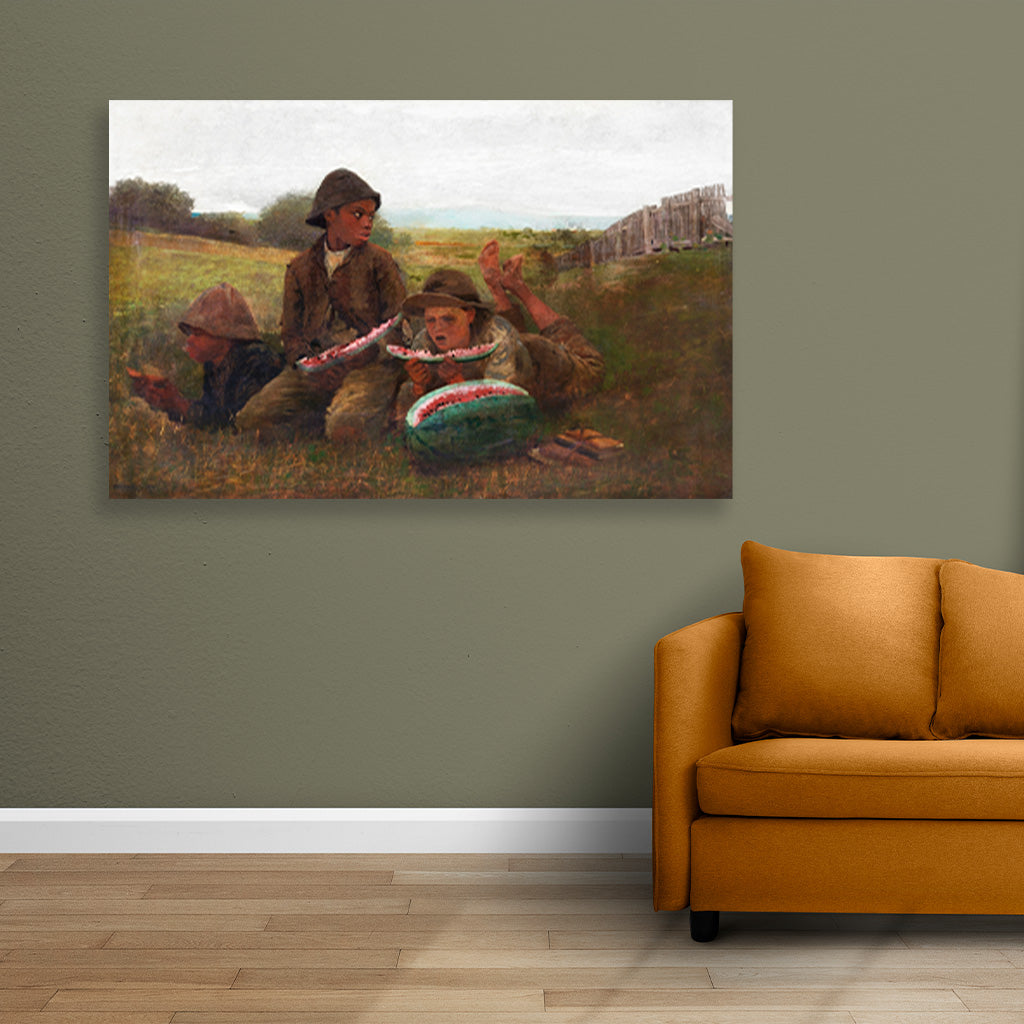 The Watermelon Boys painting - Meri Deewar 3 : 2 Horizontal Premium Wall Art Canvas by MeriDeewar