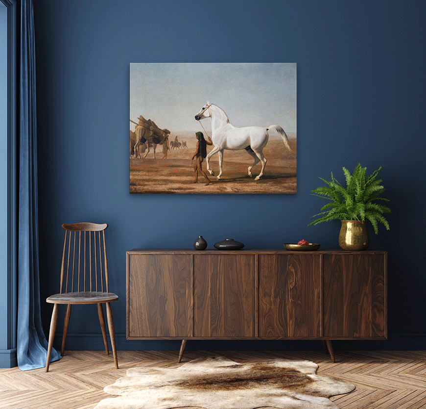 The Wellesley Grey Arabian Led through the Desert Painting 4 :5 Vertical Premium Wall Art Canvas by MeriDeewar