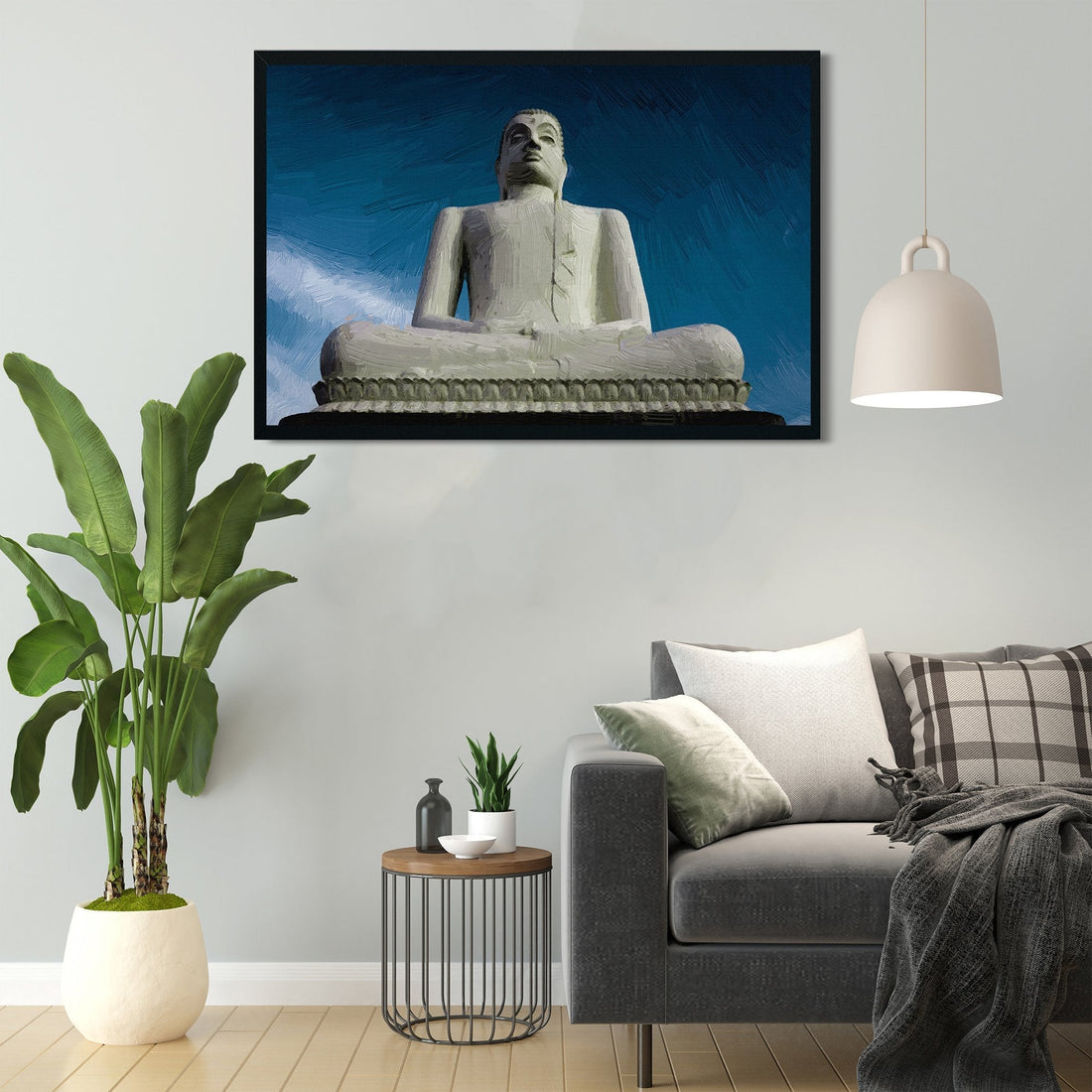 The White Stone Buddha Statue painting - Meri Deewar 3 : 2 Horizontal Premium Wall Art Canvas by MeriDeewar