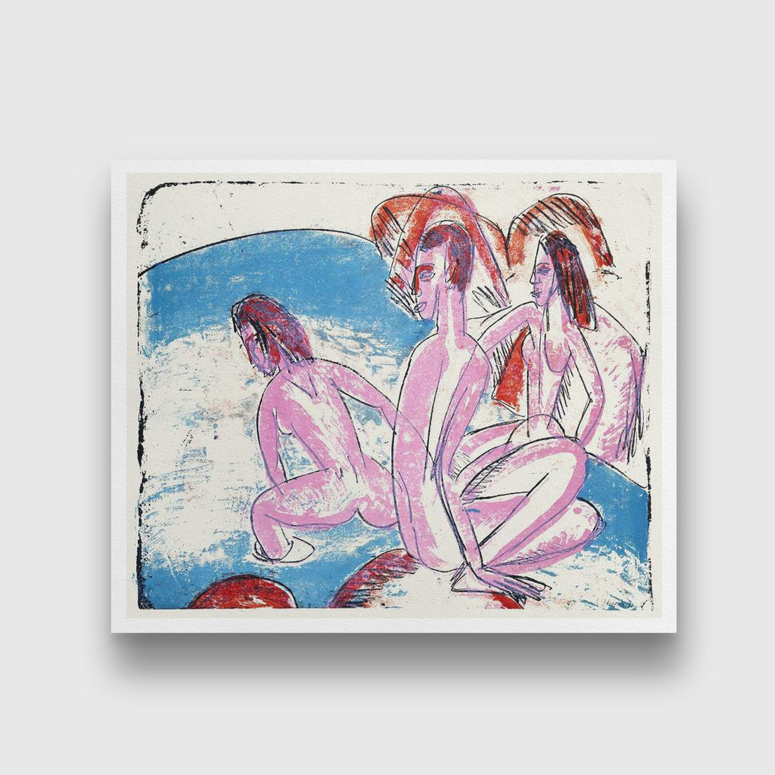 Three Bathers by Stones Painting - MeriDeewar 1 : 1 Square Premium Wall Art Canvas by MeriDeewar