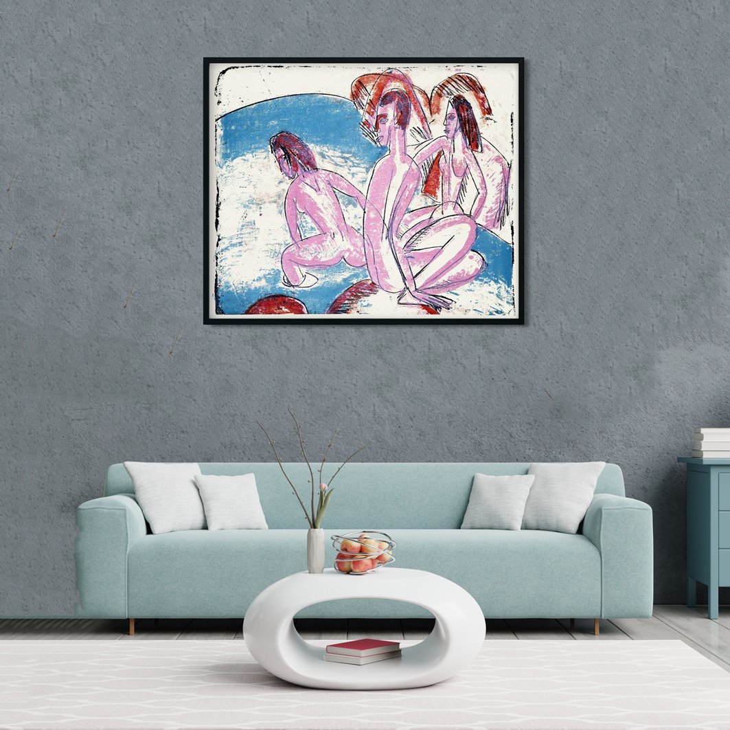 Three Bathers by Stones Painting - MeriDeewar 1 : 1 Square Premium Wall Art Canvas by MeriDeewar
