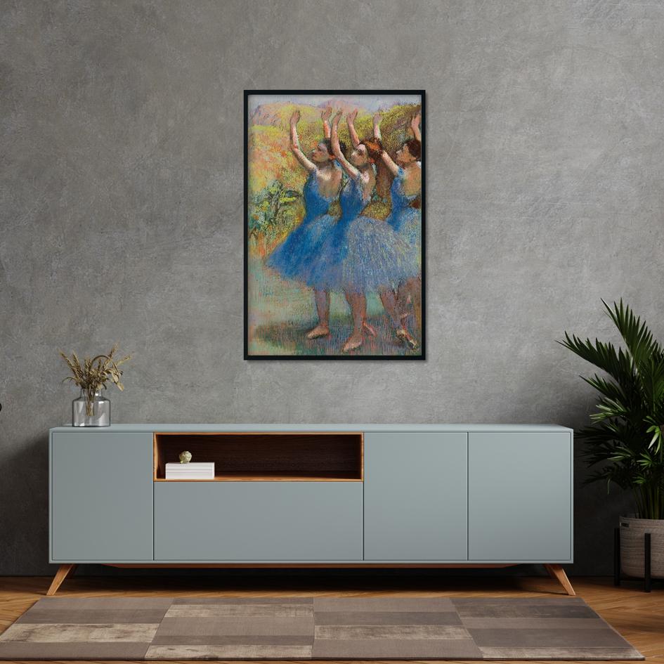 Three Dancers In Blue Skirts Painting - Meri Deewar 2 : 3 Vertical Premium Wall Art Canvas by MeriDeewar