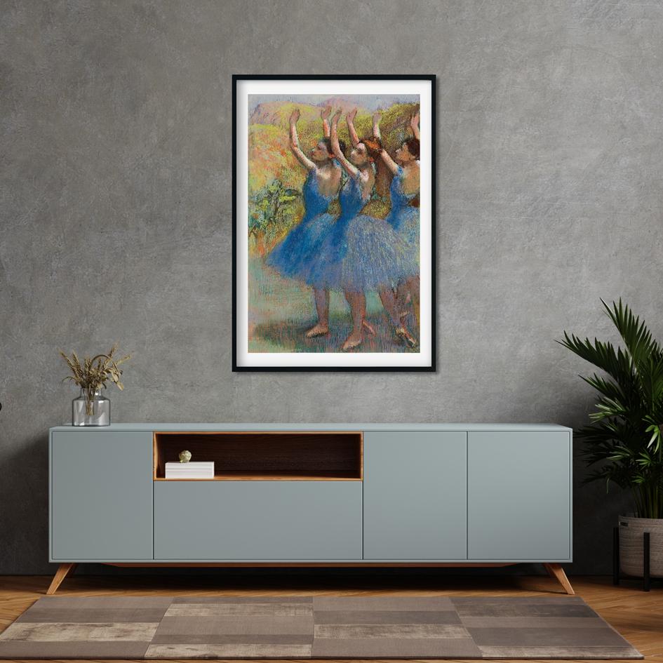 Three Dancers In Blue Skirts Painting - Meri Deewar 2 : 3 Vertical Premium Wall Art Canvas by MeriDeewar