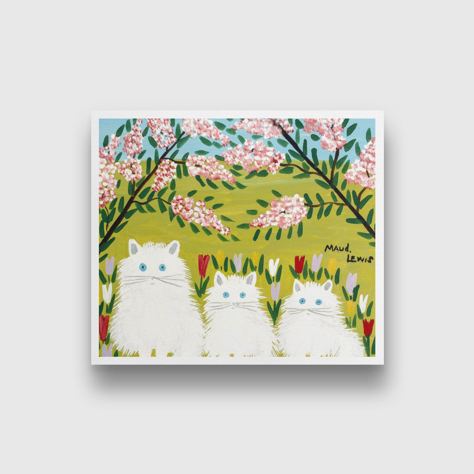 Three White Cats Painting - Meri Deewar 1 : 1 Square Premium Wall Art Canvas by MeriDeewar