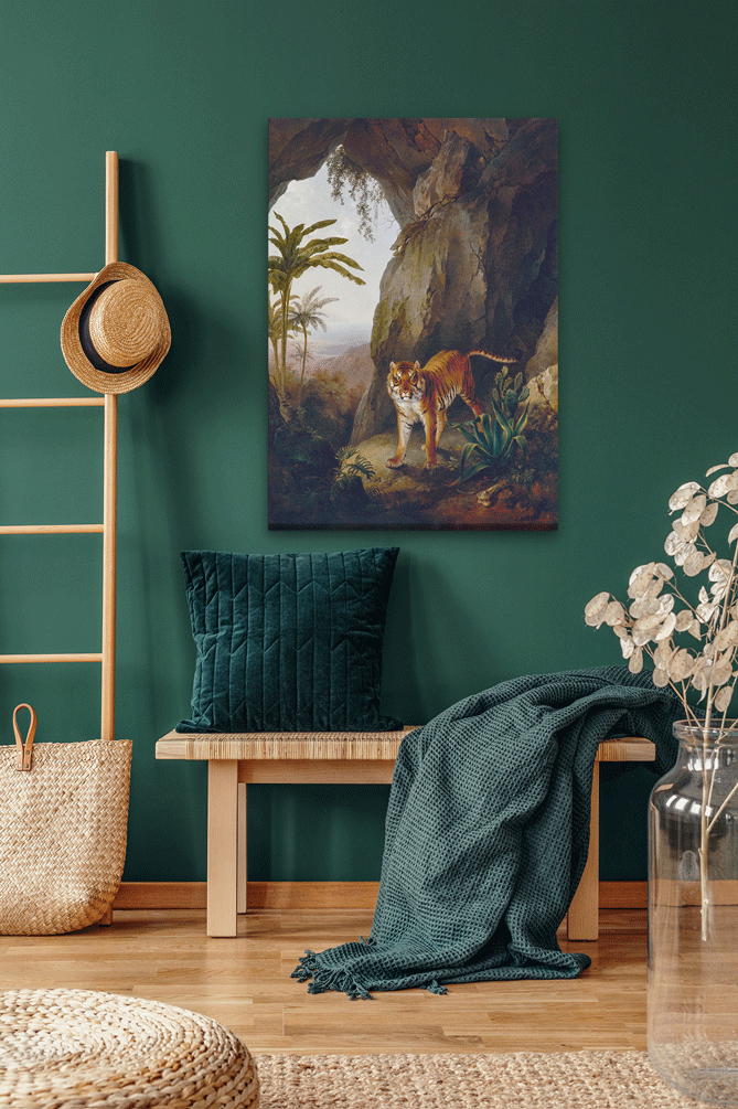Tiger in a Cave Painting 3 : 4.2 Vertical Premium Wall Art Canvas by MeriDeewar