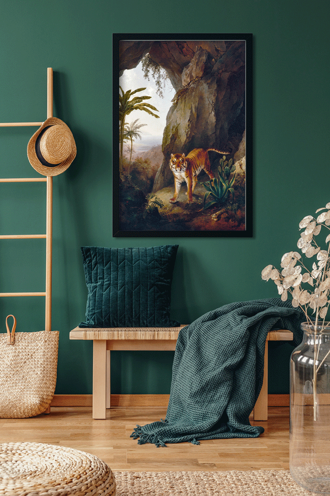 Tiger in a Cave Painting 3 : 4.2 Vertical Premium Wall Art Canvas by MeriDeewar