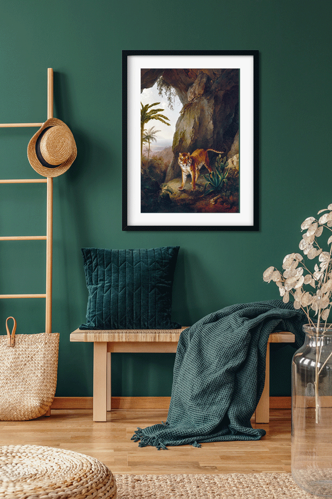 Tiger in a Cave Painting 3 : 4.2 Vertical Premium Wall Art Canvas by MeriDeewar