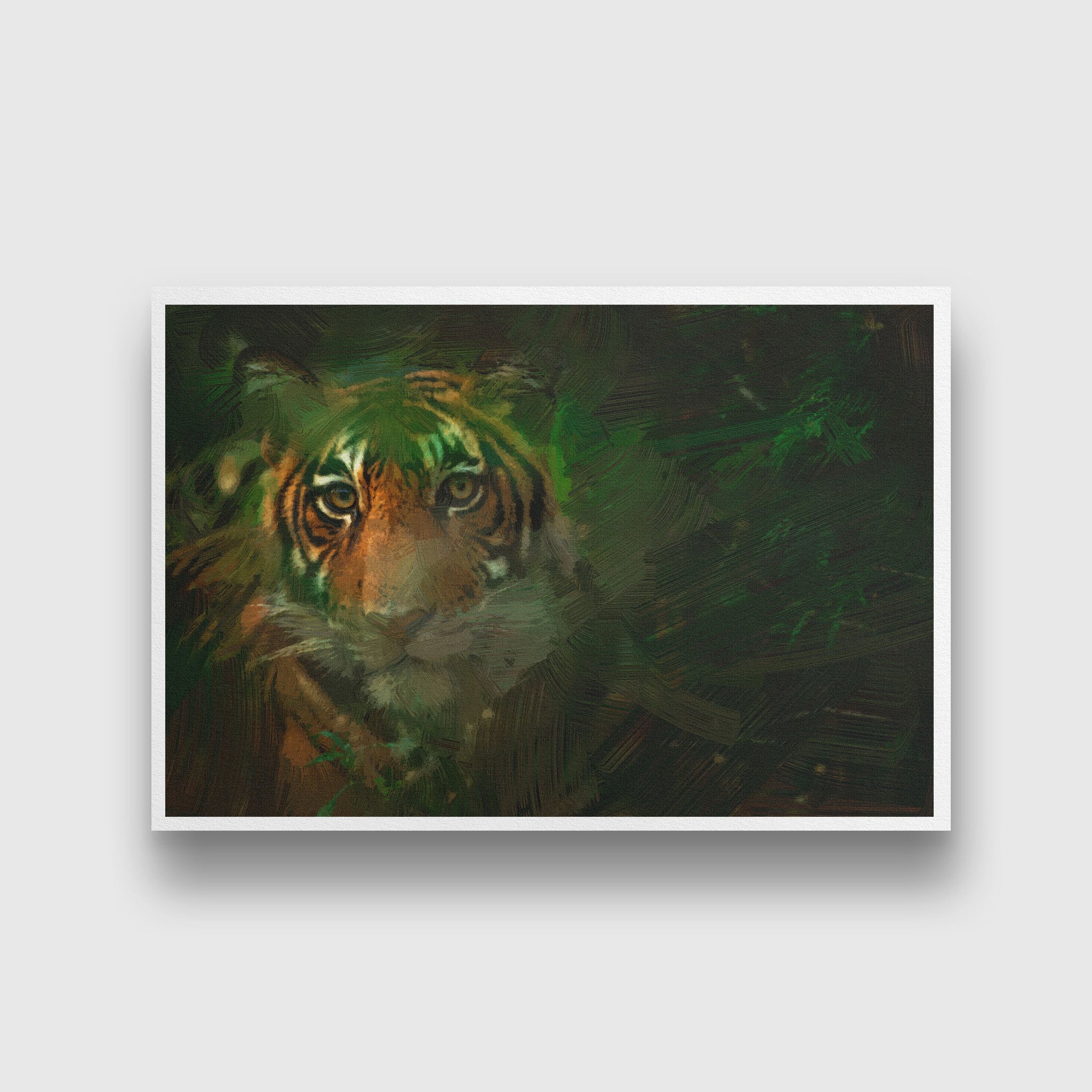 Tiger peeping from behind a tree Painting - Meri Deewar 3 : 2 Horizontal Premium Wall Art Canvas by MeriDeewar