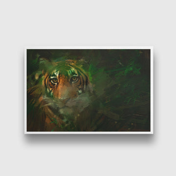 Tiger peeping from behind a tree Painting - Meri Deewar 3 : 2 Horizontal Premium Wall Art Canvas by MeriDeewar