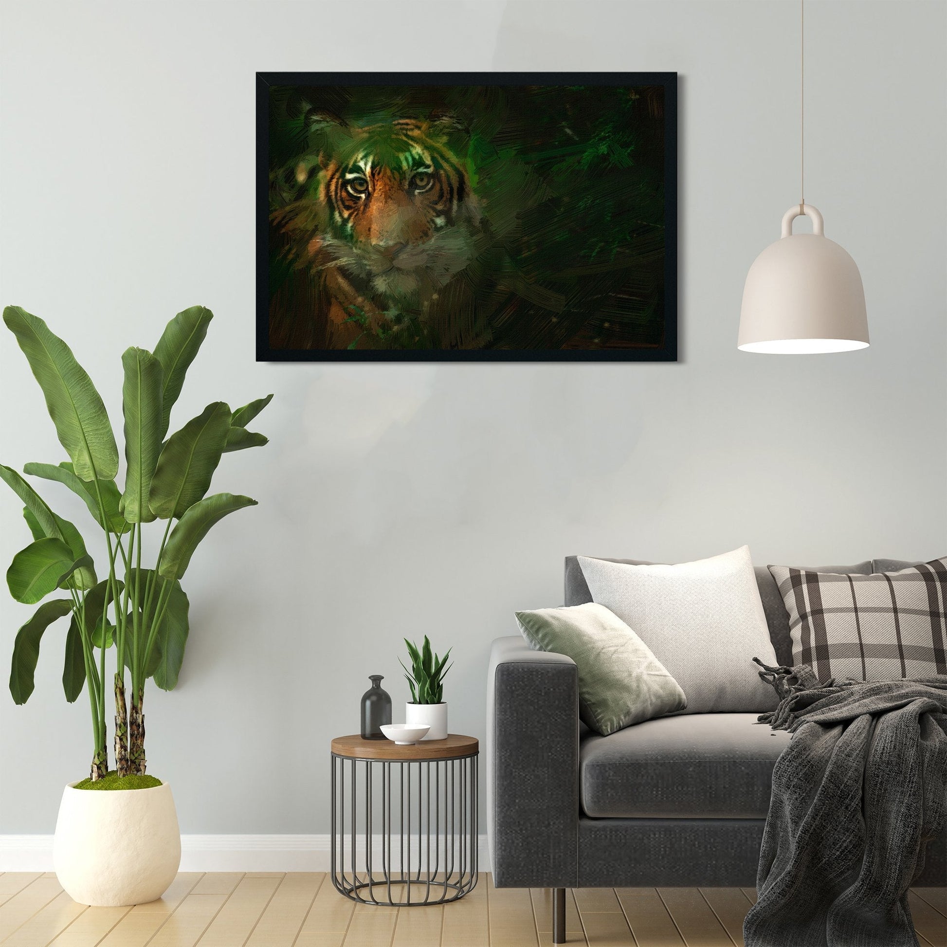 Tiger peeping from behind a tree Painting - Meri Deewar 3 : 2 Horizontal Premium Wall Art Canvas by MeriDeewar