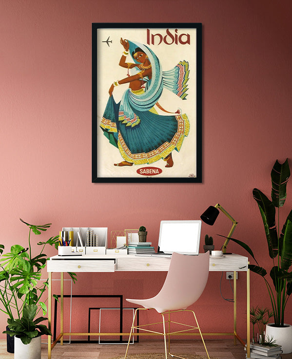Traditional Indian Women Retro Poster 2 : 3 Vertical Premium Wall Art Canvas by MeriDeewar