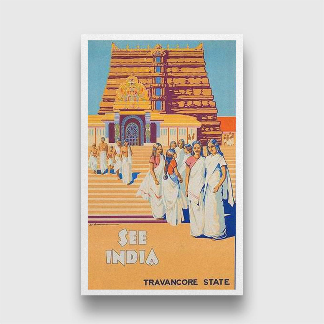 Travancore State Vintage Poster 1 : 2 Vertical Premium Wall Art Canvas by MeriDeewar