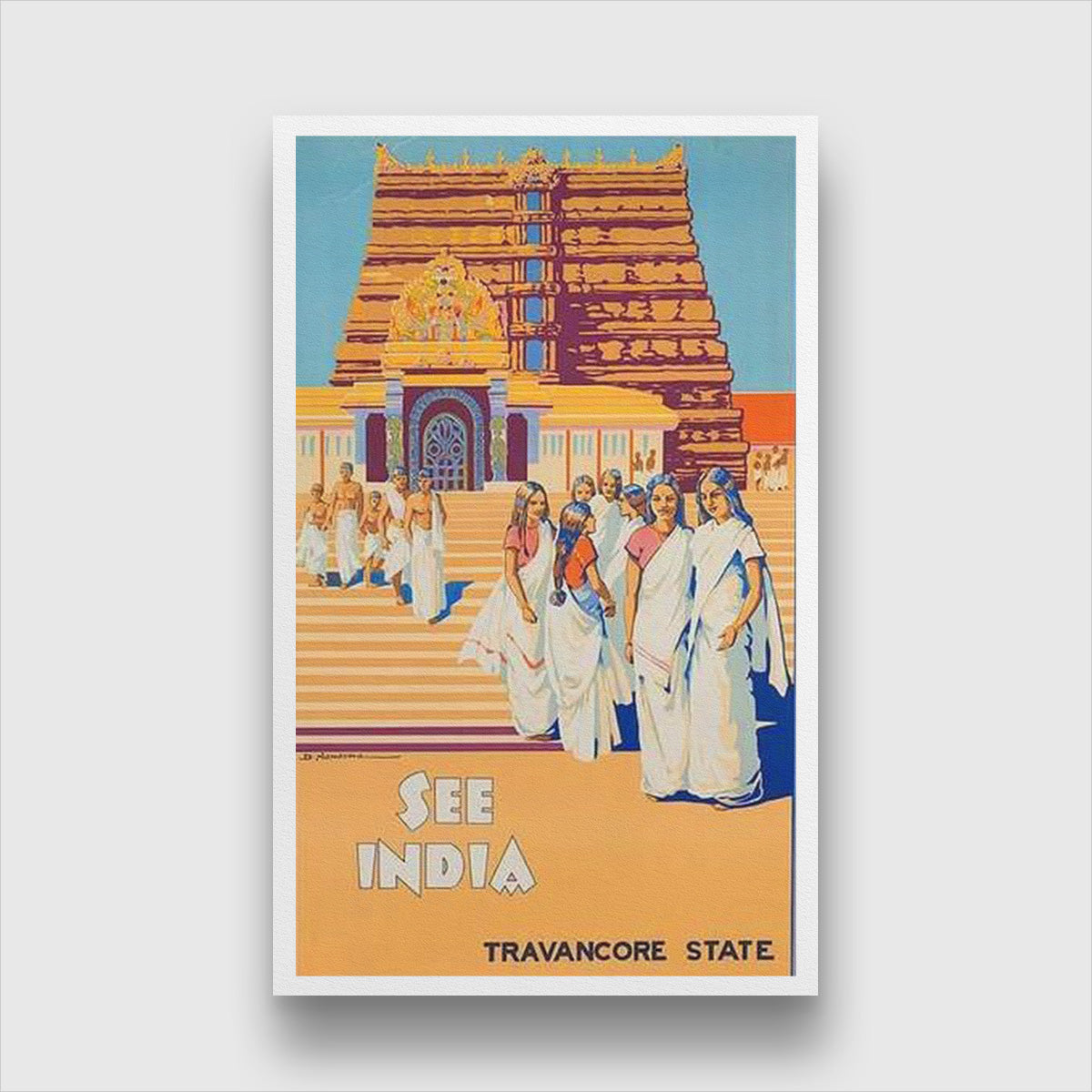 Travancore State Vintage Poster 1 : 2 Vertical Premium Wall Art Canvas by MeriDeewar