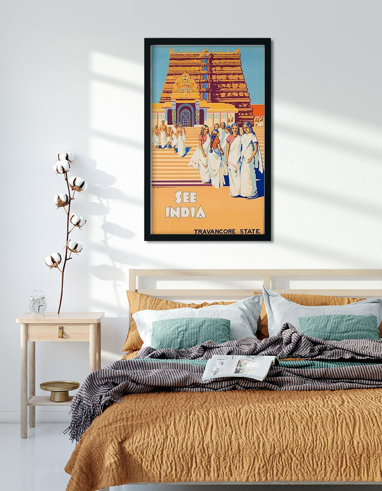 Travancore State Vintage Poster 1 : 2 Vertical Premium Wall Art Canvas by MeriDeewar