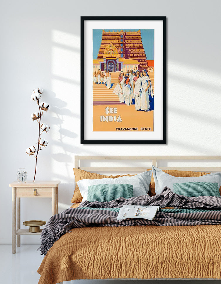 Travancore State Vintage Poster 1 : 2 Vertical Premium Wall Art Canvas by MeriDeewar