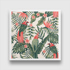 Tropical dark green leaves of palm trees and flowers Painting 1 : 1 Square Premium Wall Art Canvas by MeriDeewar