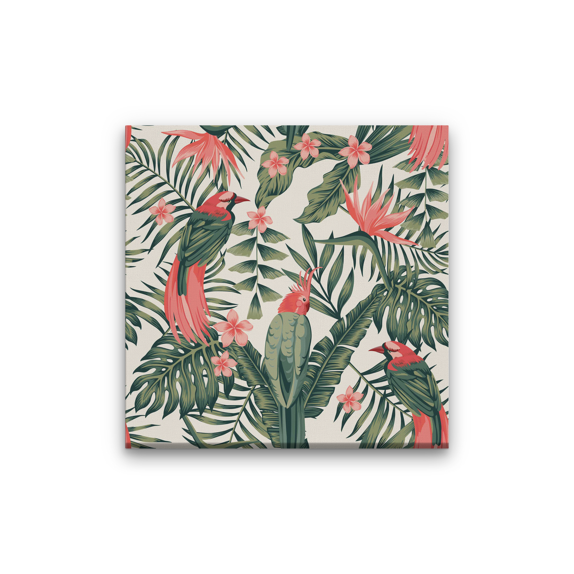 Tropical dark green leaves of palm trees and flowers Painting 1 : 1 Square Premium Wall Art Canvas by MeriDeewar
