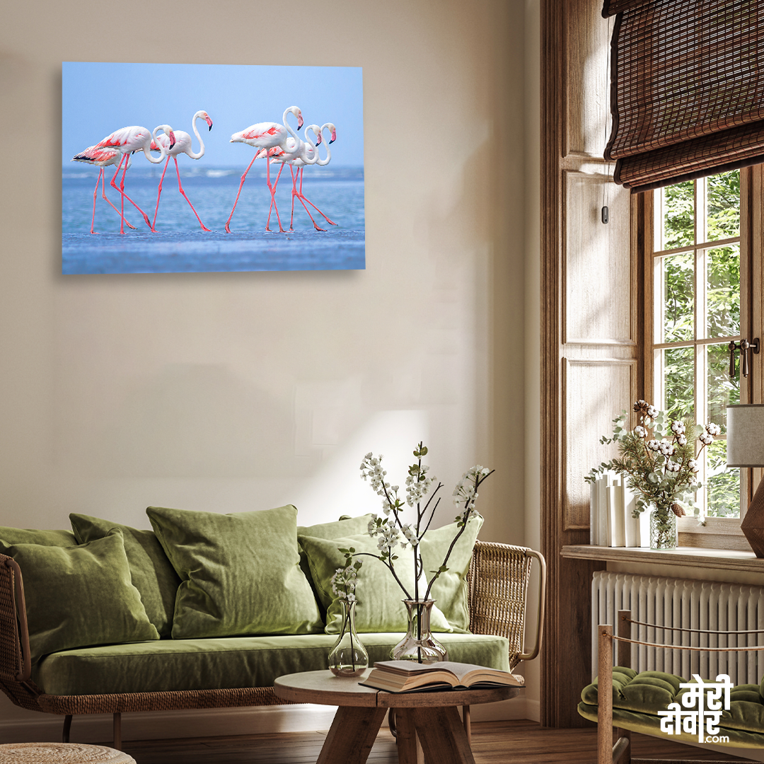 Tropical Flamingo Wall Painting 3 : 2 Horizontal Premium Wall Art Canvas by MeriDeewar